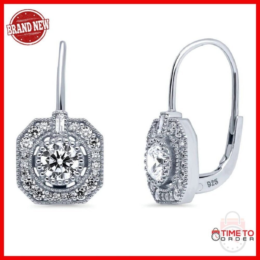 Sterling Silver CZ Drop Earrings, Leverback, 0.8" Length, Minimalist